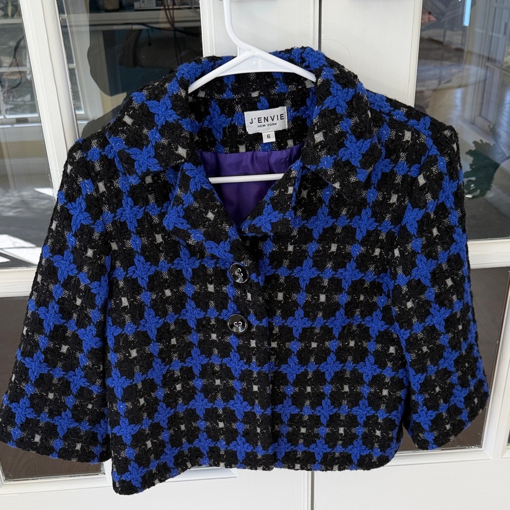 J'Envie Blue & Black Tweed Cropped Blazer🌿